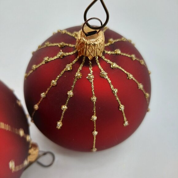 Dillards Red Gold Christmas Ornament Bulb Set Of 2 Made In Poland - Picture 2 of 6
